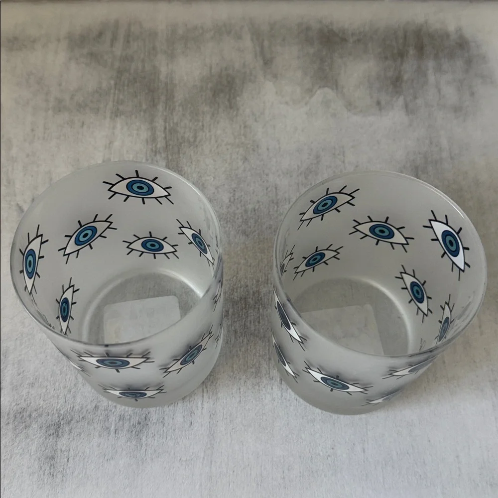 Culver Blue Evil Eye Pattern Frosted 2 Glasses Set